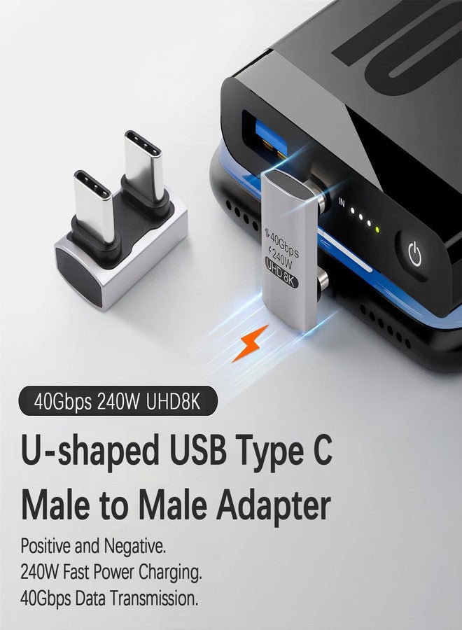 Duttek 240W USB C 180 Degree Adapter (40Gbps Data, 8K@60Hz Video) U Shape Type C Male to Male Adapter, USB C Angle for Thunderbolt 4/3, Switch, Laptop, Tablet, iPhone 16 15 2Pack - Image 2